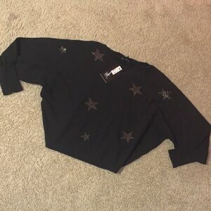 NWT Greige Women’s Black Knit Rhinestone Star Balloon Sleeve Sweater Top Small